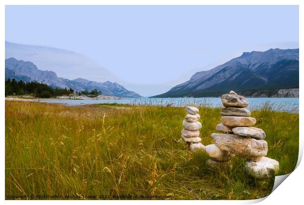 An inuksuk is a figure made of piled stones Print by PhotOvation-Akshay Thaker