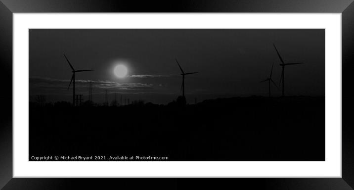 Sunset over windfarm Framed Mounted Print by Michael bryant Tiptopimage