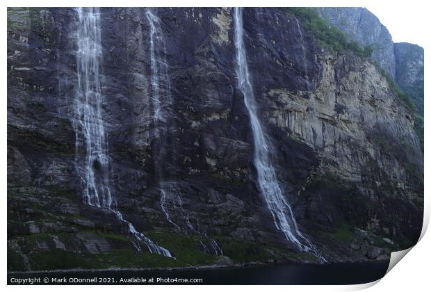 Norway Fjord waterfall Print by Mark ODonnell