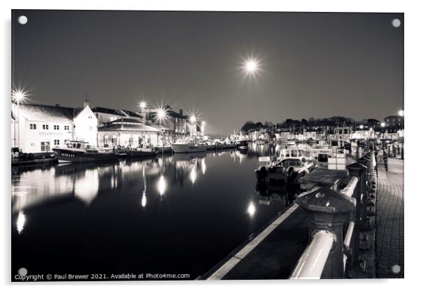 Weymouth Harbour in Black and White Acrylic by Paul Brewer