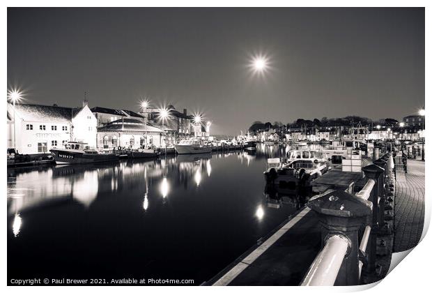 Weymouth Harbour in Black and White Print by Paul Brewer