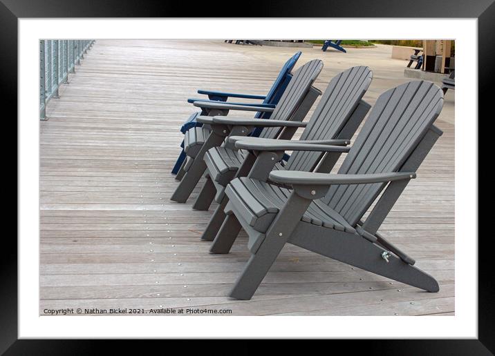 Adirondack Chairs on Boardwalk Framed Mounted Print by Nathan Bickel