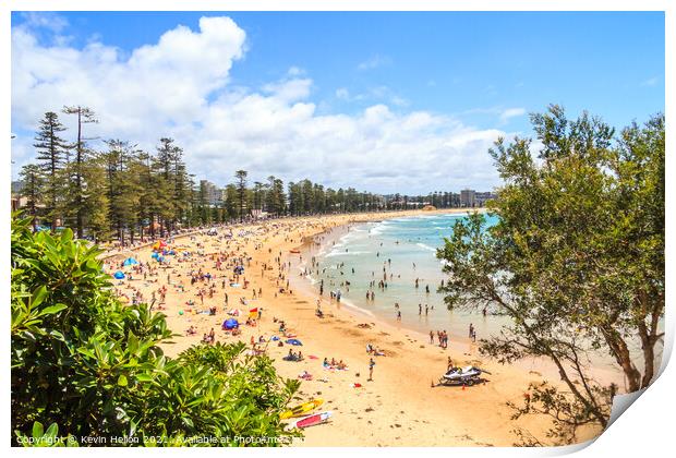 People sunbathing and enjoying Manly beach Print by Kevin Hellon