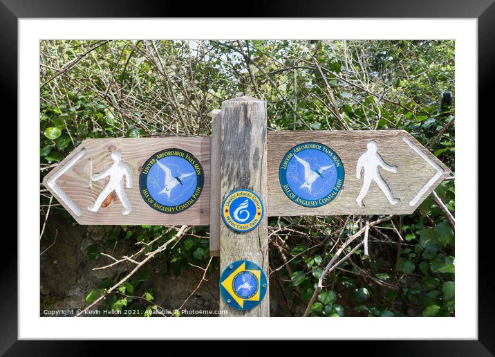 Signpost on the Isle of Anglesey coastal path, Wal Framed Mounted Print by Kevin Hellon
