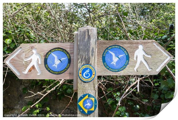 Signpost on the Isle of Anglesey coastal path, Wal Print by Kevin Hellon