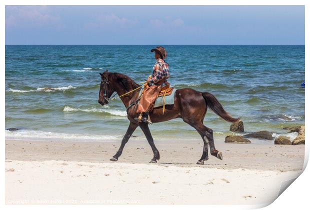 Horse and rider, Hua Hin beach, Thailand Print by Kevin Hellon