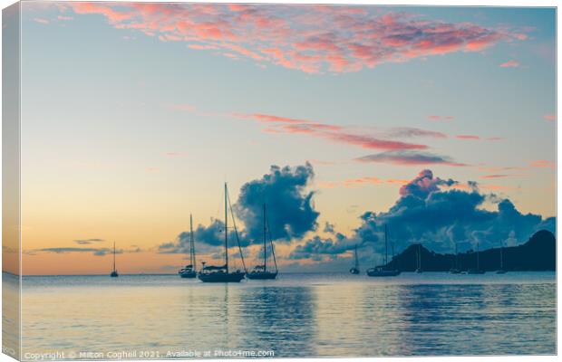 Rodney Bay Sunset, St Lucia Canvas Print by Milton Cogheil