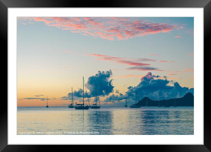 Rodney Bay Sunset, St Lucia Framed Mounted Print by Milton Cogheil