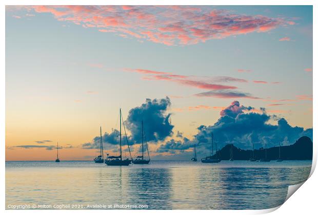 Rodney Bay Sunset, St Lucia Print by Milton Cogheil