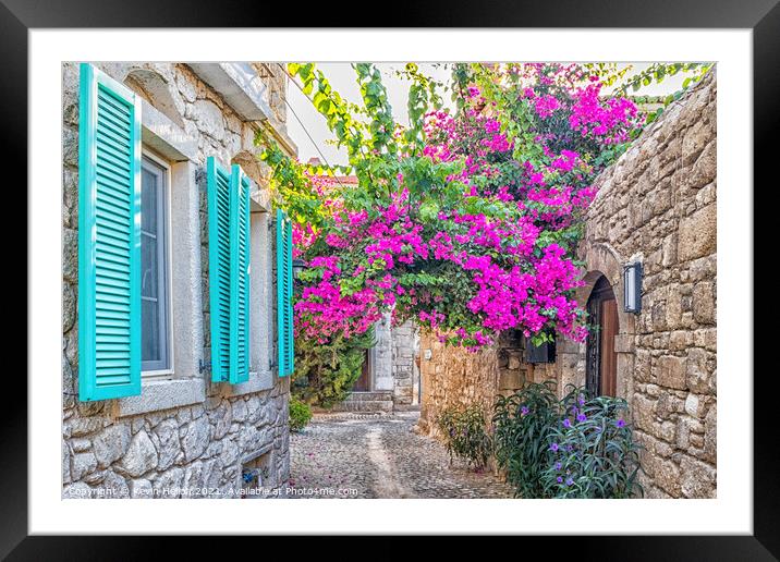Blue shutters on a house  Framed Mounted Print by Kevin Hellon