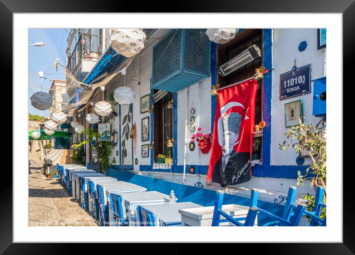restaurant in Alacati, Turkey Framed Mounted Print by Kevin Hellon