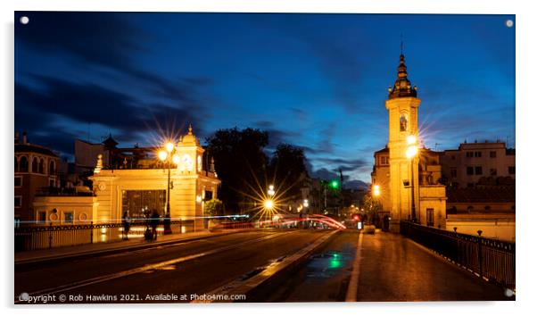 Seville Bridge Nightscape Acrylic by Rob Hawkins