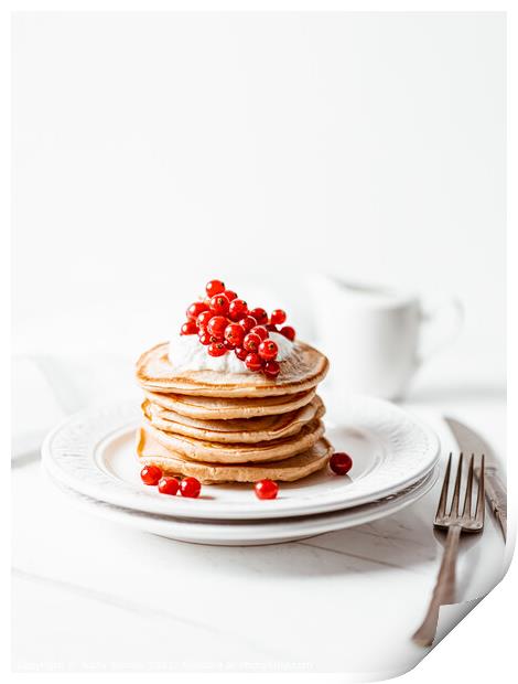 American Pancakes, Cranberry Fruits Print by Radu Bercan