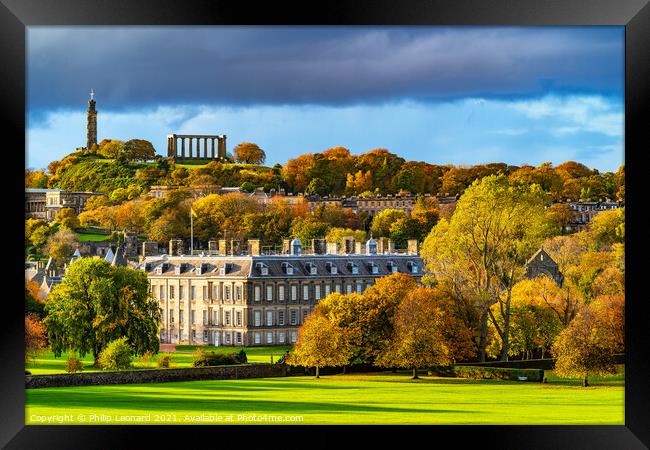 Holyrood Palace & Calton Hill Edinburgh Scotland. Framed Print by Philip Leonard