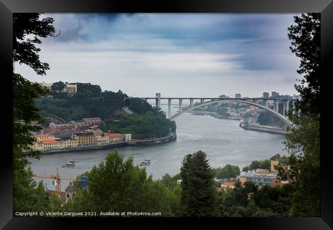 Arrabida bridge on Douro river Framed Print by Vicente Sargues
