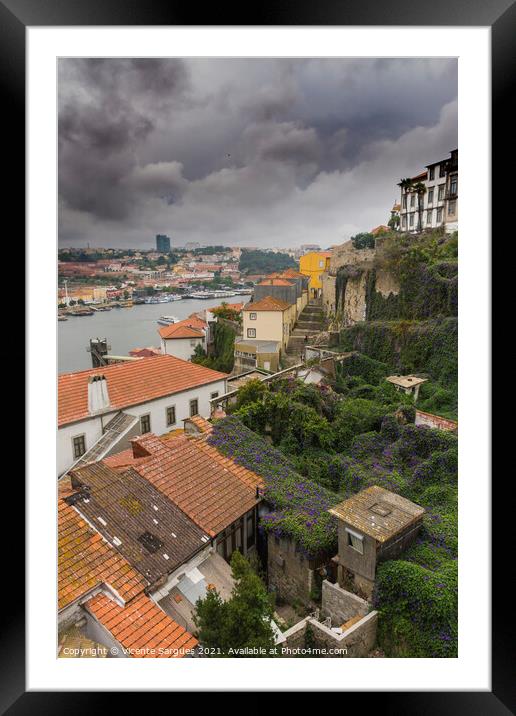 Roofs of old houses in Porto Framed Mounted Print by Vicente Sargues