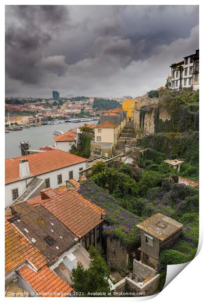 Roofs of old houses in Porto Print by Vicente Sargues