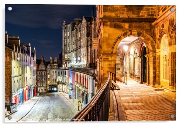 Victoria Street View, Edinburgh, Scotland. Acrylic by Philip Leonard