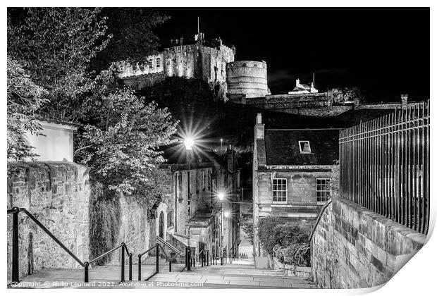 Vennel View of Edinburgh Castle, Edinburgh. Print by Philip Leonard