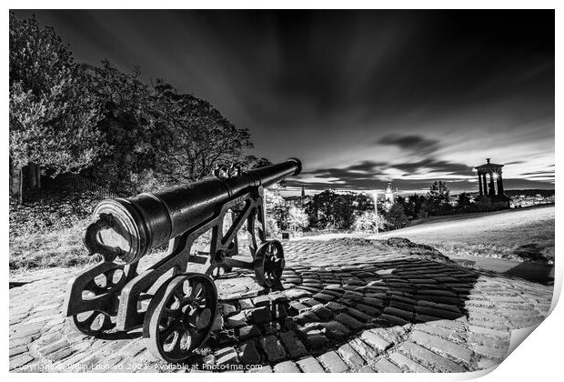 Portugese Cannon on Calton Hill Edinburgh. Print by Philip Leonard