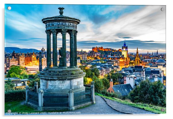 Dugald Stewart Memorial, Calton Hill Edinburgh. Acrylic by Philip Leonard