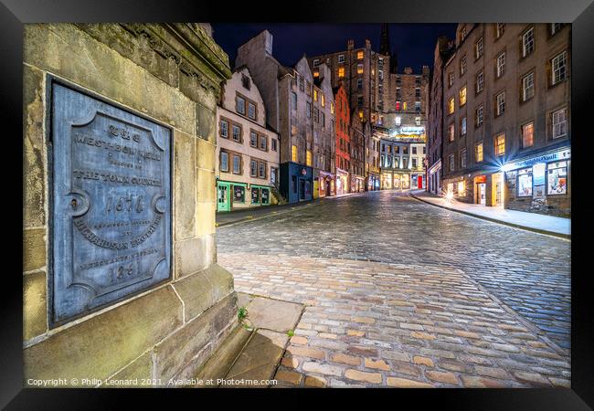 West Bow Well and Victoria Street View Edinburgh. Framed Print by Philip Leonard