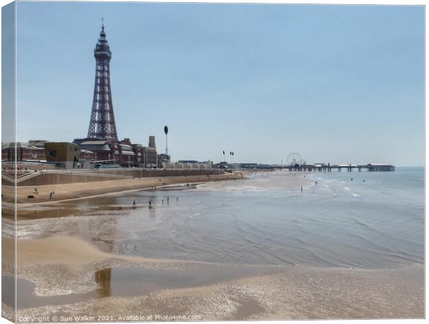 Blackpool beach and pier  Canvas Print by Sue Walker