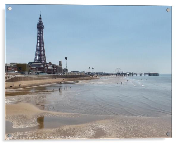 Blackpool beach and pier  Acrylic by Sue Walker