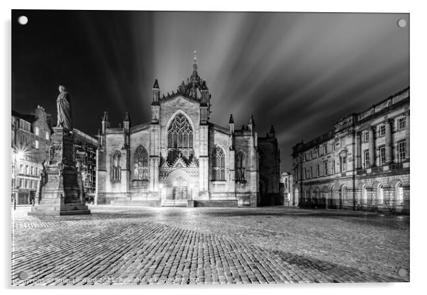 St. Giles Cathedral Edinburgh Scotland at Night. Acrylic by Philip Leonard