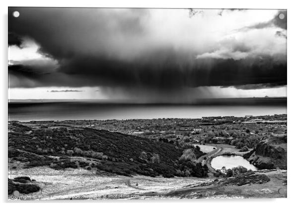 Dramatic Rain Storm over Portobello Edinburgh Scotland. Acrylic by Philip Leonard
