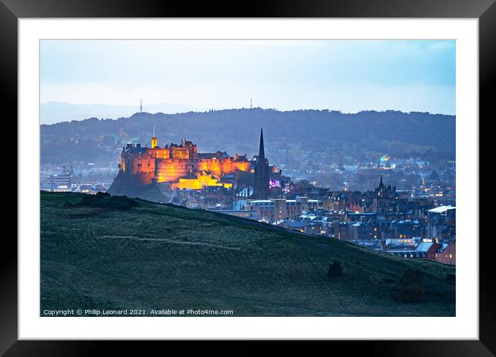 Edinburgh Castle View, Edinburgh Scotland. Framed Mounted Print by Philip Leonard