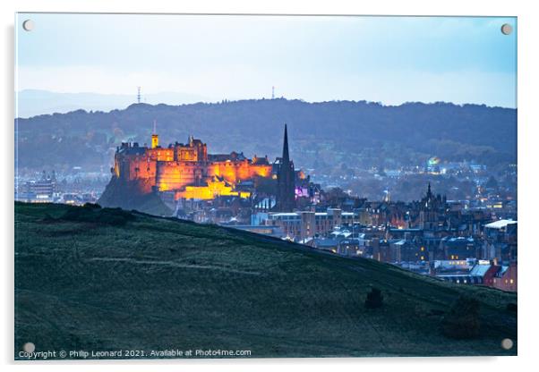 Edinburgh Castle View, Edinburgh Scotland. Acrylic by Philip Leonard