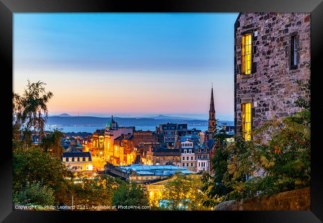 View from Ramsay Lane just off the Royal Mile Edinburgh Scotland. Framed Print by Philip Leonard