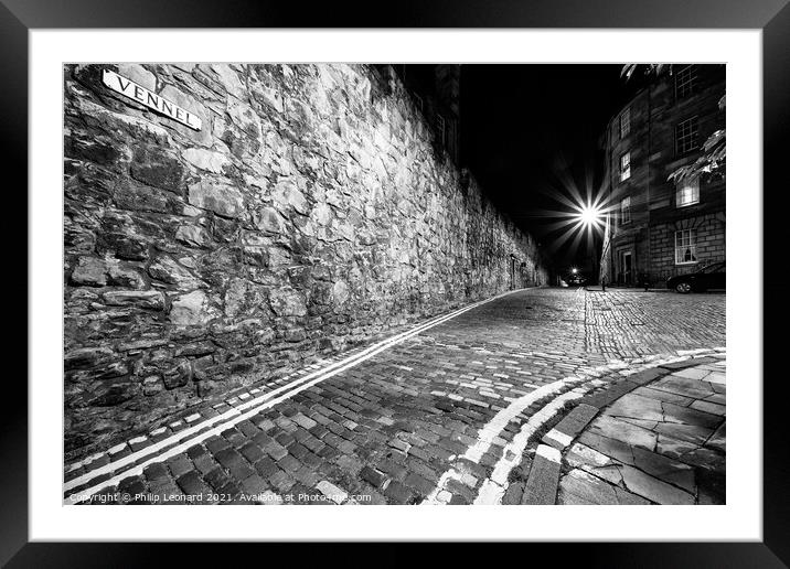 The Vennel, Edinburgh Scotland at Night. Framed Mounted Print by Philip Leonard