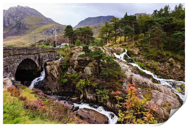 Afon Ogwen Waterfall Snowdonia Wales Print by Pearl Bucknall