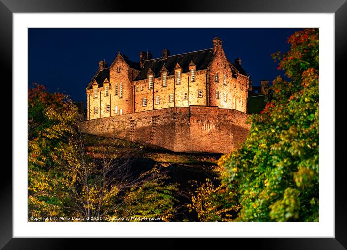 Edinburgh Castle at Night Edinburgh Scotland. Framed Mounted Print by Philip Leonard