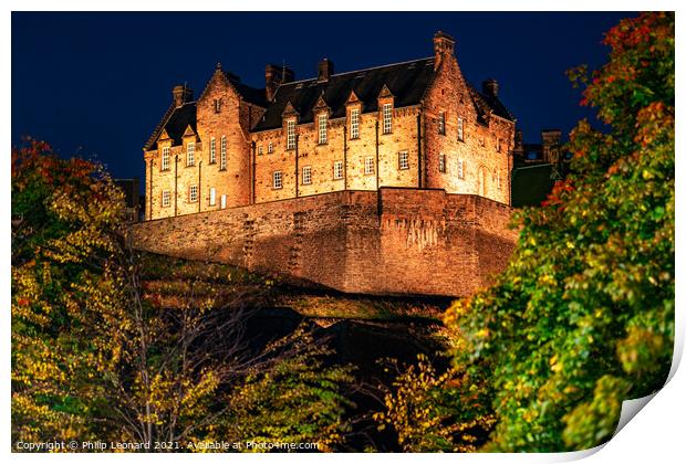 Edinburgh Castle at Night Edinburgh Scotland. Print by Philip Leonard