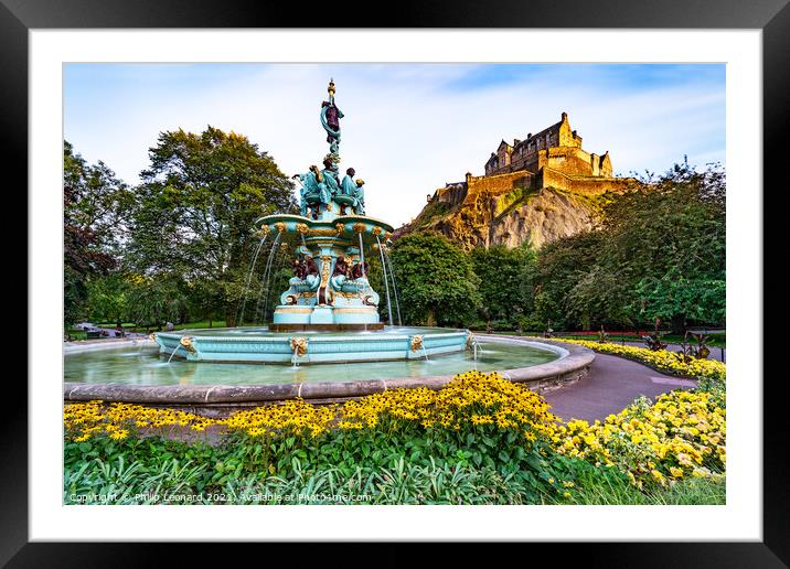 Ross Fountain and Edinburgh Castle Edinburgh Scotland. Framed Mounted Print by Philip Leonard