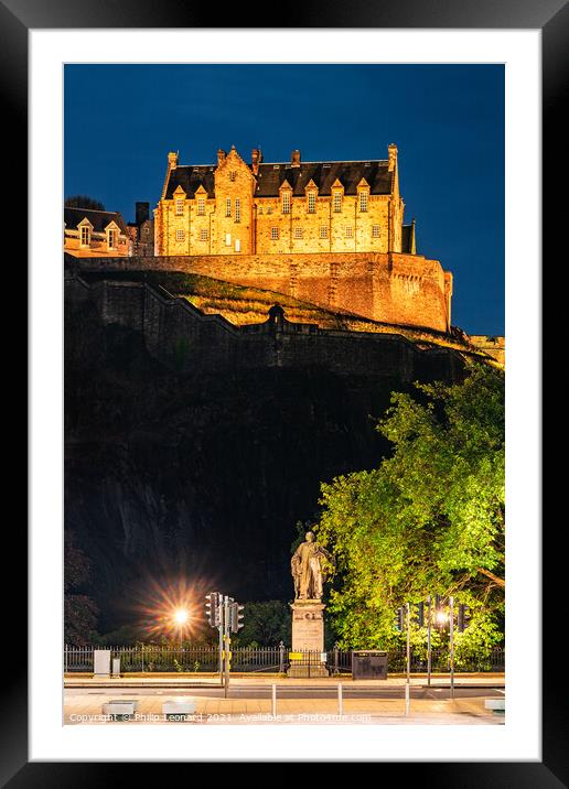 Edinburgh Castle at Night. Framed Mounted Print by Philip Leonard