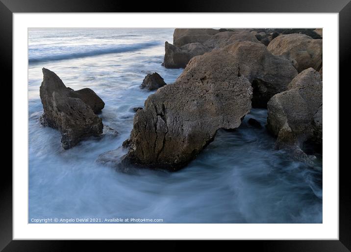 Natural Rocky Sculptures and smooth sea waves in G Framed Mounted Print by Angelo DeVal