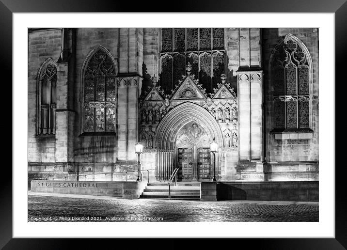 St Giles Cathedral Edinburgh Scotland at Night. Framed Mounted Print by Philip Leonard