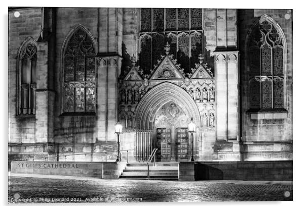 St Giles Cathedral Edinburgh Scotland at Night. Acrylic by Philip Leonard