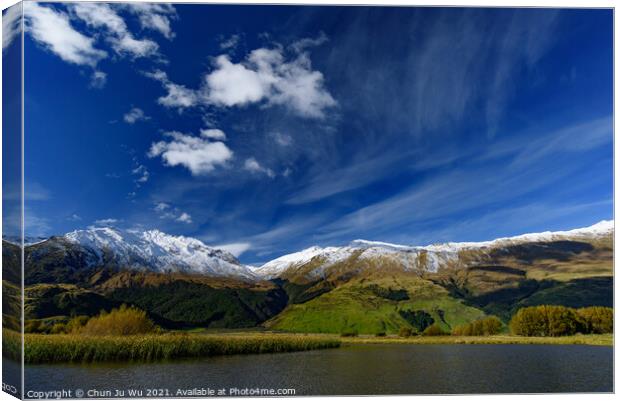 Lake with snow mountains in South Island, New Zealand Canvas Print by Chun Ju Wu