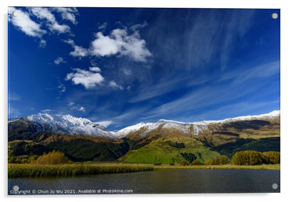 Lake with snow mountains in South Island, New Zealand Acrylic by Chun Ju Wu
