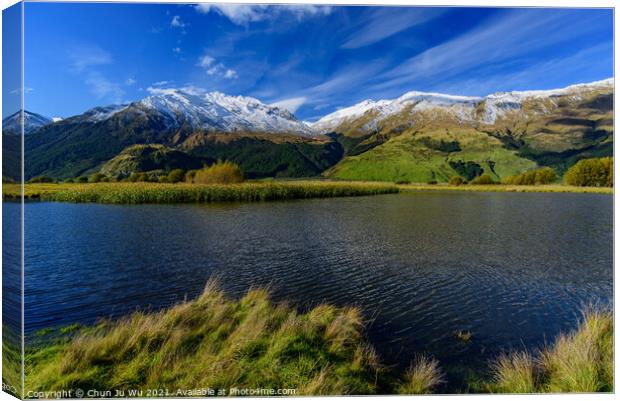 Lake with snow mountains in South Island, New Zealand Canvas Print by Chun Ju Wu