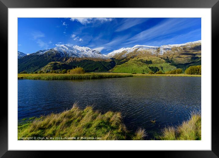Lake with snow mountains in South Island, New Zealand Framed Mounted Print by Chun Ju Wu