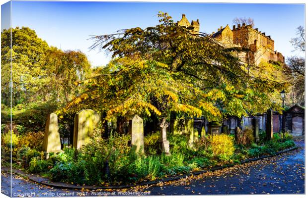 St. Cuthberts Graveyard, Edinburgh Scotland bathed in Autumn Sun. Canvas Print by Philip Leonard