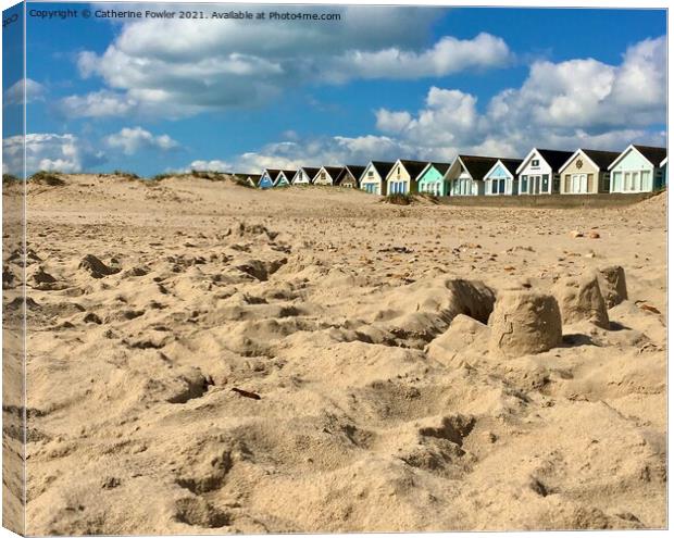 Sandcastles and Beach Huts Canvas Print by Catherine Fowler