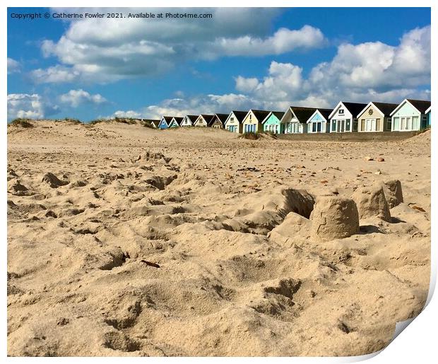 Sandcastles and Beach Huts Print by Catherine Fowler