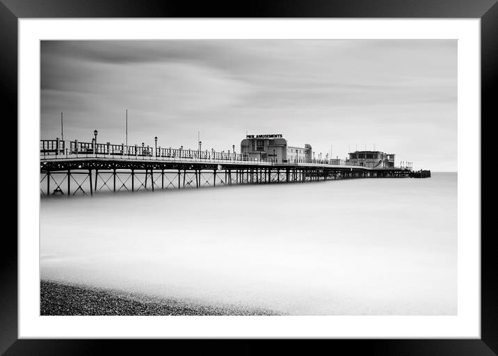 Worthing Pier in Black and White Framed Mounted Print by Neil Overy